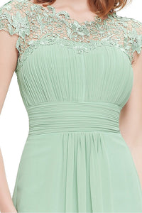 Mint Green Elegant Cap Sleeves Long Chiffon Formal Dress