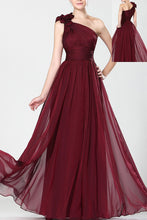 A-Line Sleeveless One-shoulder Burgundy Maxi Formal Dresses