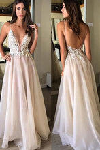 Deep V-Neck Backless Prom Dress with Applique