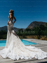 Neat Lace Chapel Train Natural Sheath/Column Wedding Dresses