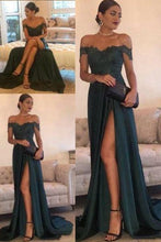 Sexy Leg Slit Long Prom Dresses Lace Off-the-Shoulder Evening Gowns