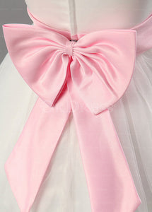 Glittering Sleeveless Tea-length Ball Gown Tulle Pink Flower Girl Dresses