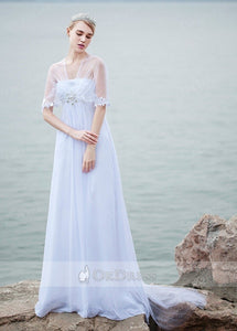 A-line V-neck Empire Beading Chiffon Long Beach Wedding Dresses
