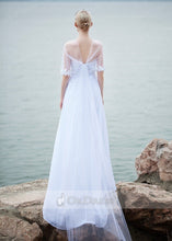 A-line V-neck Empire Beading Chiffon Long Beach Wedding Dresses
