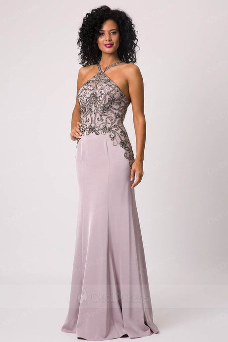 Unique Embroidered Halter Long Evening Dresses