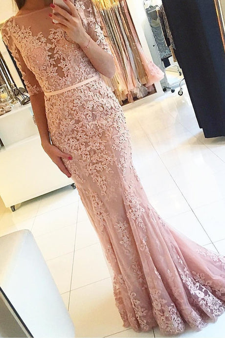 Pink Incomparable 1/2 Sleeves Trumpet/Mermaid Sweep Train Evening Dresses