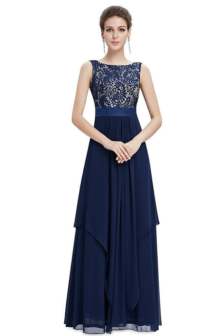 Dark Navy A-line Floor-length Sleeveless Evening Gown 2019