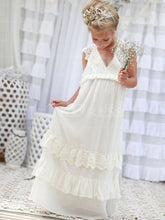 Snazzy A-line V-neck Long Lace Chiffon Flower Girl Dresses