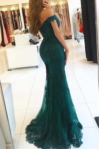 Green Shiny Off-the-shoulder Sweetheart Trumpet/Mermaid Long Evening Dresses