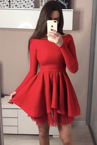 Red Short Homecoming Dresses with Long Sleeves