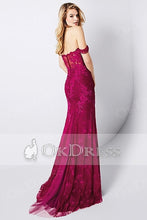 Sexy Trumpet/ Mermaid Off-the-shoulder Split Long Lace Applique Formal Prom Dresses