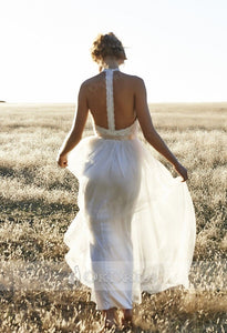 A-Line Halter Sleeveless Floor-Length Wedding Dresses with Open Back