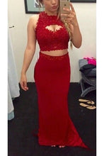 Sheath/Column Two-Piece Floor-length Scoop Long Prom Dresses