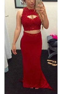 Sheath/Column Two-Piece Floor-length Scoop Long Prom Dresses