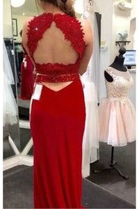 Sheath/Column Two-Piece Floor-length Scoop Long Prom Dresses