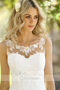 Glamorous A-line Illusion Neck Lace & Tulle Wedding Dresses