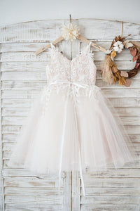 Tulle/Lace Sleeveless Straps Flower Girl Dress