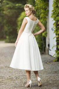 Chic Tea-length Wedding Dress with Bateau Neck