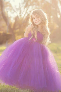 Perfect Natural Floor-length Purple Tulle Flower Girl Dresses