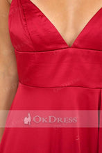 Red Spaghetti Straps V-neck Slit Maxi Dresses