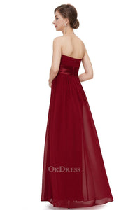 Burgundy Chiffon A-line Strapless Long Prom/Bridesmaid Dresses