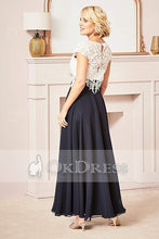 A-line V-neck Cap Sleeves Long Mother of the Bride Dresses