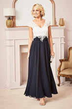 A-line V-neck Cap Sleeves Long Mother of the Bride Dresses