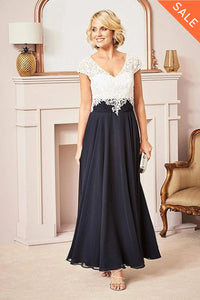 A-line V-neck Cap Sleeves Long Mother of the Bride Dresses