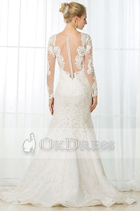 Full/Long Sleeves Illusion Neckline Mermaid Long Bridal Wedding Dresses