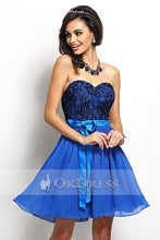 Strapless Sweetheart A-line Lace Top Chiffon Short Prom Bridesmaid Dresses