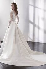 Ivory Embellished Elegant Long Sleeves Wedding Dresses with V-back