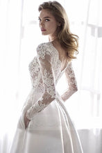 Ivory Embellished Elegant Long Sleeves Wedding Dresses with V-back