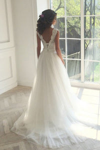 Lace-up Natural Sleeveless White A-line/Princess Wedding Dresses