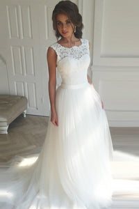 Lace-up Natural Sleeveless White A-line/Princess Wedding Dresses