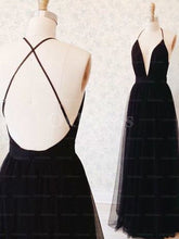 Awesome Tulle Black V-neck Split Front Prom Dresses
