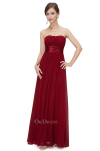 Burgundy Chiffon A-line Strapless Long Prom/Bridesmaid Dresses