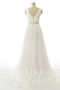 Sleeveless A-line V-neck Beading Wedding Dress