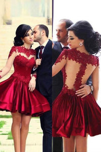 Gorgeous Appliques Lace Short/Mini Long Sleeve Prom Dresses Homecoming Dresses