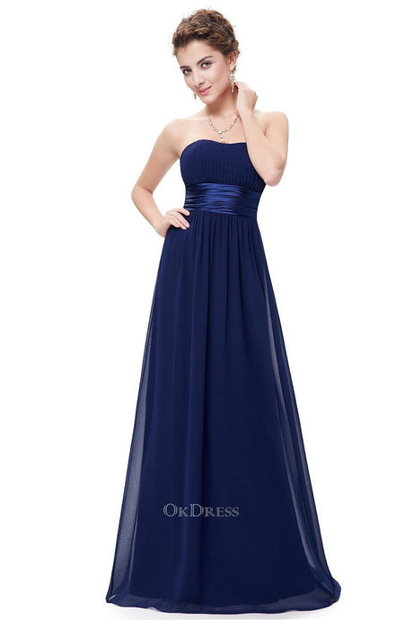 Dark Navy Chiffon A-line Strapless Long Prom/Bridesmaid Dresses