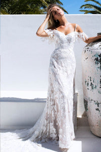 Boho Off-the-Shoulder Lace Appliques Wedding Dresses