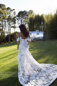 Boho Off-the-Shoulder Lace Appliques Wedding Dresses