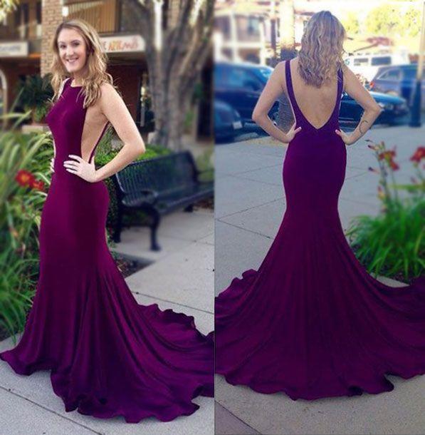 Retro Jersey Scoop Neck Trumpet/Mermaid Sweep Train Prom Dresses