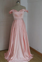 Off-the-shoulder Beading Long Satin Pink Evening Ball Gown Prom Dresses