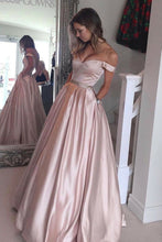 Off-the-shoulder Beading Long Satin Evening Ball Gown Prom Dresses