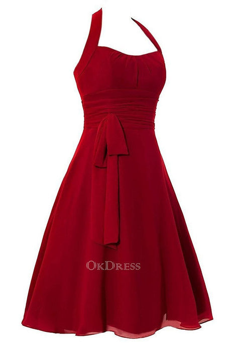 Red A-Line Square Draped Zipper 2019 Bridesmaid Dresses