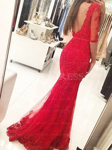 Red Incomparable 1/2 Sleeves Trumpet/Mermaid Sweep Train Evening Dresses