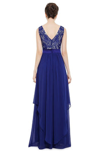 Royal Blue A-line Floor-length Sleeveless Evening Gown 2019