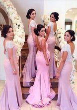 Awesome Appliqued Short Sleeve Court Train Natural Bridesmaid Dresses