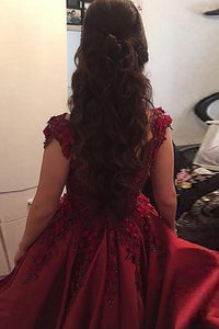 Ball Gown Off-the-Shoulder With Applique Satin Floor-Length Prom Dresses