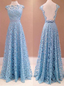 Luxurious Natural Sleeveless Floor-length Backless Blue Bridesmaid Dresses
